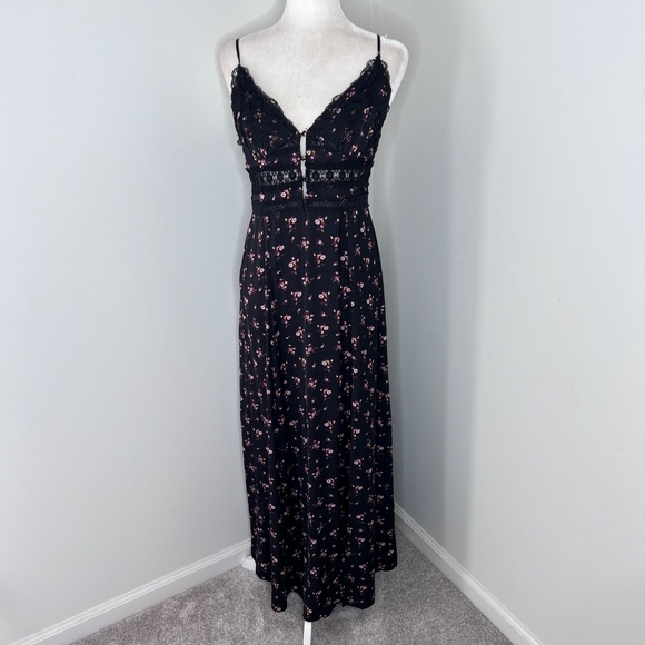 Intimately Free People Out & About Maxi Floral Slip Lace Black Dress M - Picture 4 of 8